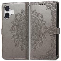  iPhone 16 Fodral Mandala Läder Grå - Teknikhallen.se