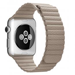  Magnetisk Loop Armband I Äkta Läder Apple Watch 44/42 mm Beige - Teknikhallen.se