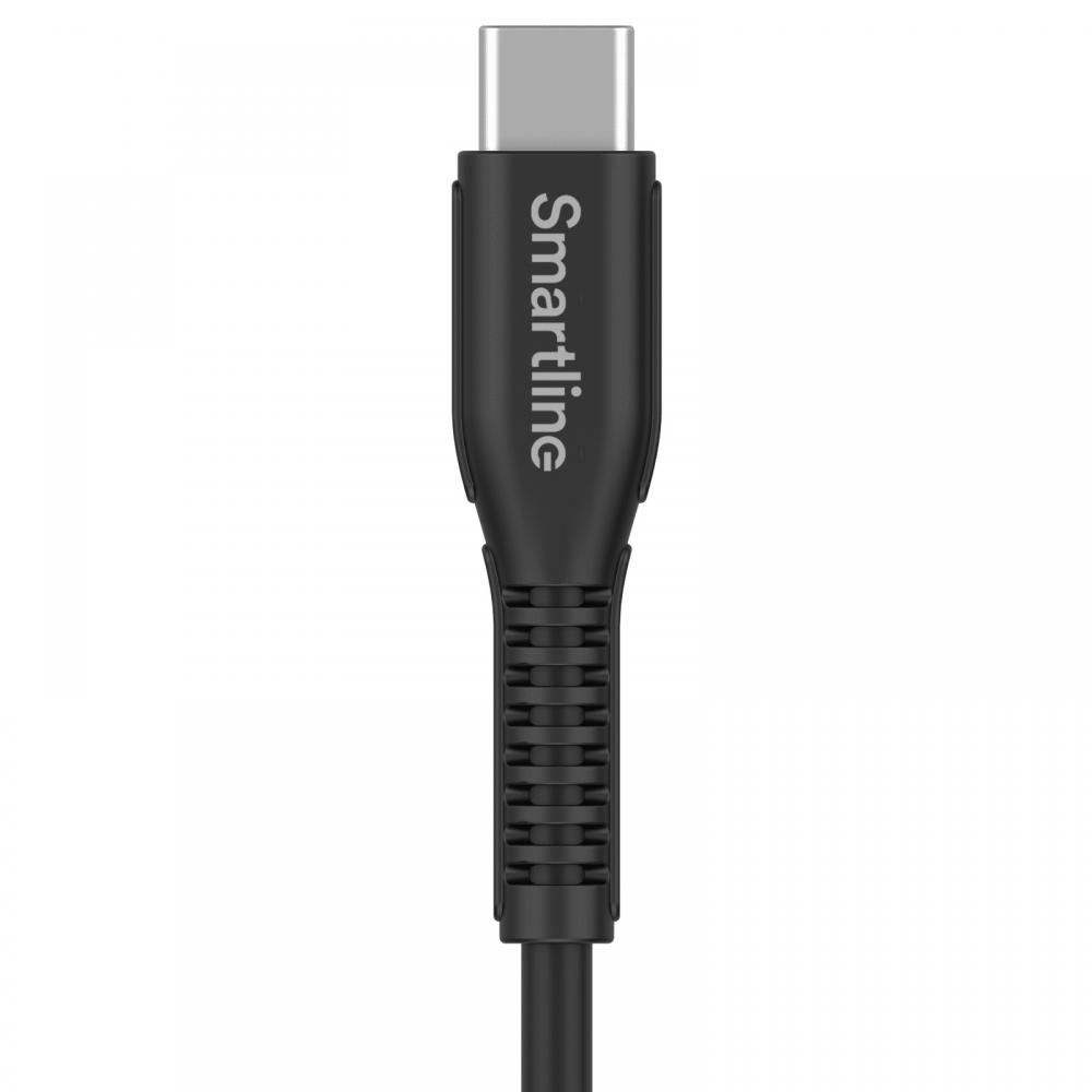 Smartline Smartline 2m 3A USB-C Nylon Laddningskabel Svart - Teknikhallen.se