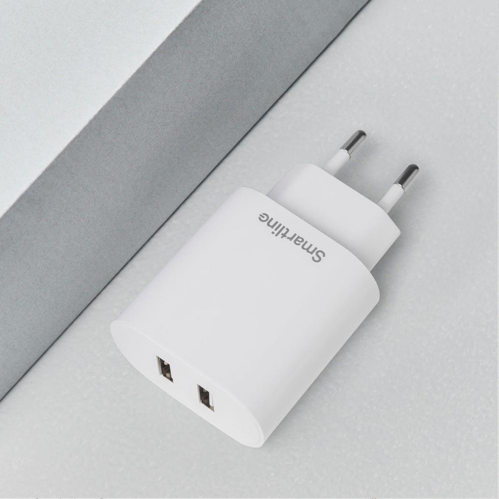 Smartline Smartline Vggladdare 2x USB-A 4.8A Vit - Teknikhallen.se