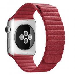  Magnetisk Loop Armband I Äkta Läder Apple Watch 44/42 mm Röd - Teknikhallen.se