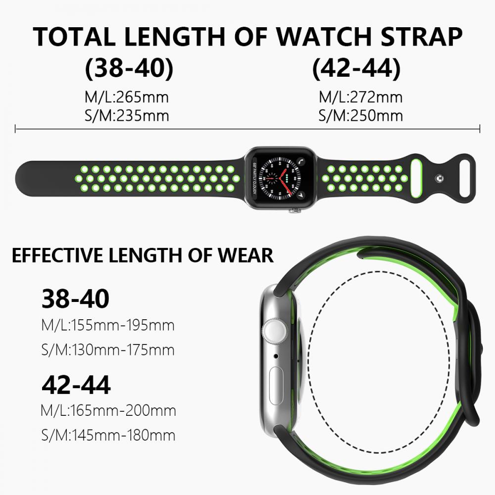 ColorPop Sportarmband Dual-Color Apple Watch 41/40/38 mm (S/M) Svart/Grn - Teknikhallen.se