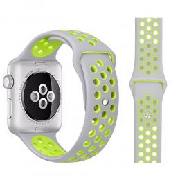  Ihåligt Silikon Armband Apple Watch 41/40/38 mm (M/L) - Grå/Fluorescent Grön - Teknikhallen.se