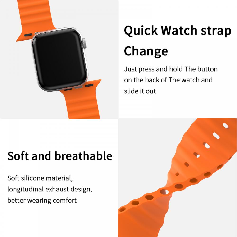 ColorPop Apple Watch 42/44/45/49 mm Armband Ocean Wave Orange - Teknikhallen.se