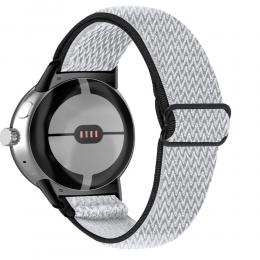  Google Pixel Watch / Watch 2 Justerbart Nylon Armband Svart/Vit - Teknikhallen.se