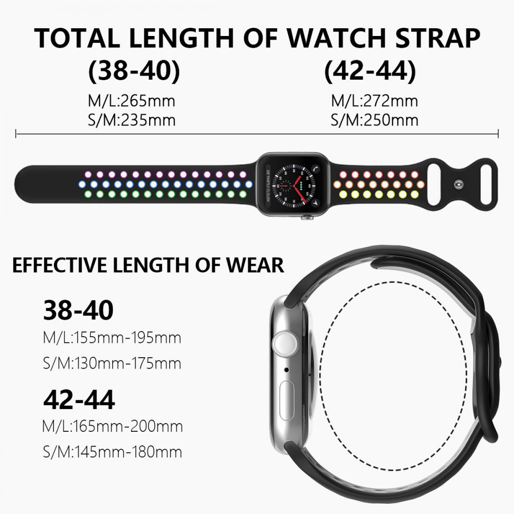 ColorPop Sportarmband Dual-Color Apple Watch 41/40/38 mm (M/L) Svart/Rainbow - Teknikhallen.se