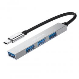 ESSAGER ESSAGER USB-C Hub 4x USB-A 2.0 Portar Aluminium Silver - Teknikhallen.se