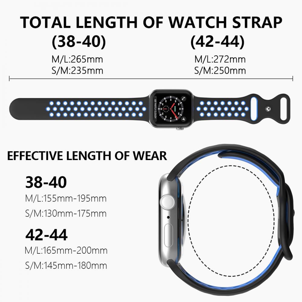 ColorPop Sportarmband Dual-Color Apple Watch 41/40/38 mm (M/L) Svart/Bl - Teknikhallen.se