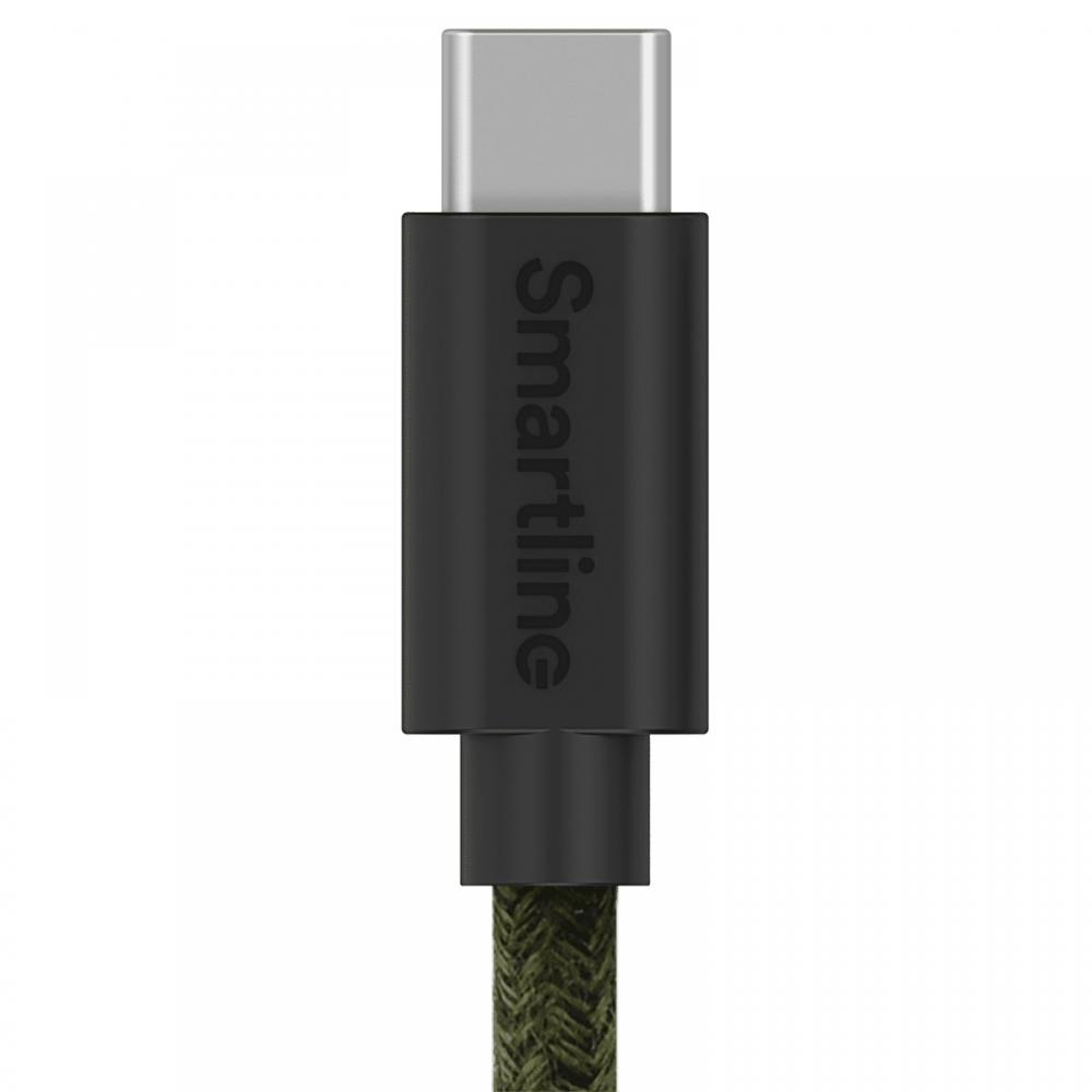 Smartline Smartline 2m 3A USB-C Fuzzy Laddningskabel Grn - Teknikhallen.se