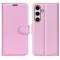  Samsung Galaxy S24 FE Fodral Litchi Lder Textur Ljus Rosa - Teknikhallen.se