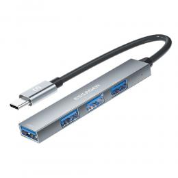 ESSAGER ESSAGER USB-C Hub 4x USB-A 2.0 Portar Aluminium Grå - Teknikhallen.se