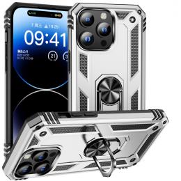  iPhone 15 Pro Max Skal Shockproof Armor Ring Silver - Teknikhallen.se