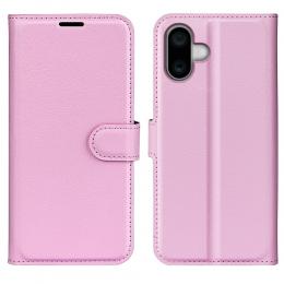  iPhone 16 Plus Fodral Litchi Läder Ljus Rosa - Teknikhallen.se