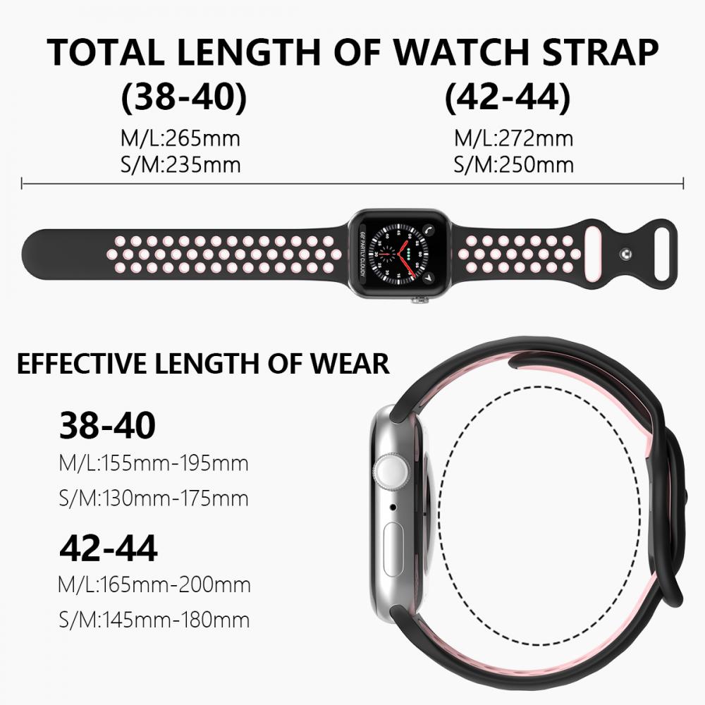 ColorPop Sportarmband Dual-Color Apple Watch 41/40/38 mm (S/M) Svart/Rosa - Teknikhallen.se