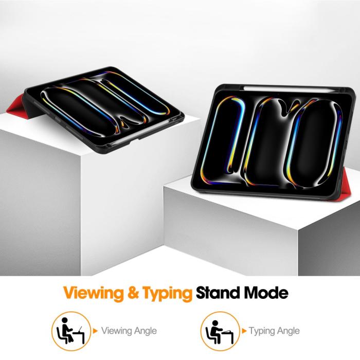 Bild 4,  iPad Pro 11 2025/2024 Fodral Tri-Fold Pennhållare Röd - Teknikhallen.se