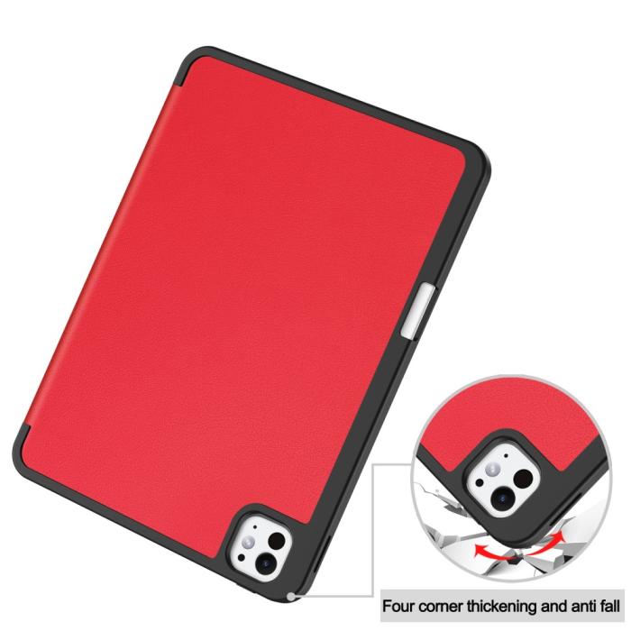 Bild 6,  iPad Pro 11 2025/2024 Fodral Tri-Fold Pennhållare Röd - Teknikhallen.se