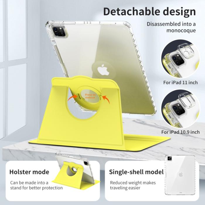 Bild 5,  iPad Pro 11 2025/2024 Fodral Hybrid Rotation Pennhållare Gul - Teknikhallen.se