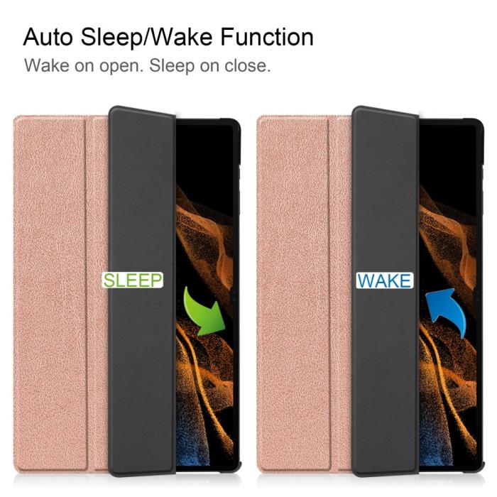 Bild 3,  Galaxy Tab S10 Ultra/S9 Ultra/S8 Ultra Fodral Tri-Fold Roséguld - Teknikhallen.se