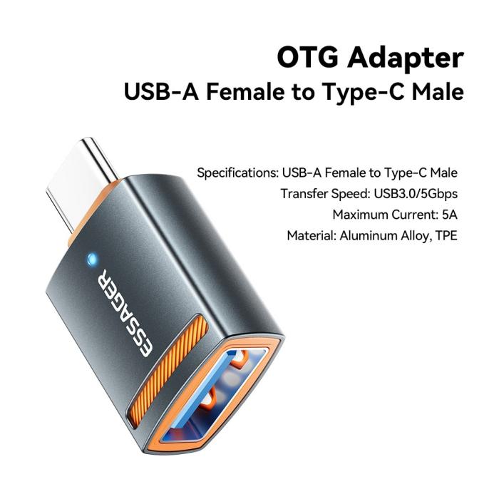 Bild 2, ESSAGER ESSAGER USB-C Till USB-A Adapter Grå - Teknikhallen.se