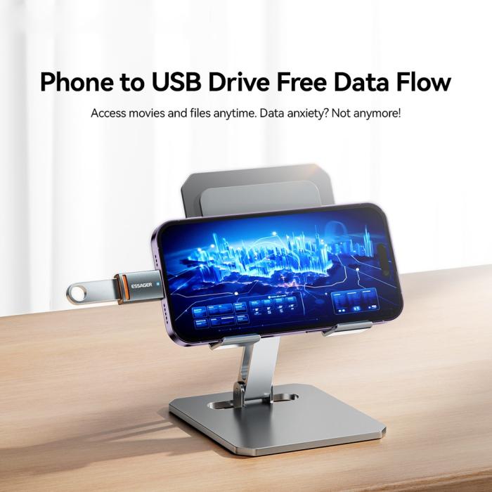 Bild 3, ESSAGER ESSAGER USB-C Till USB-A Adapter Grå - Teknikhallen.se