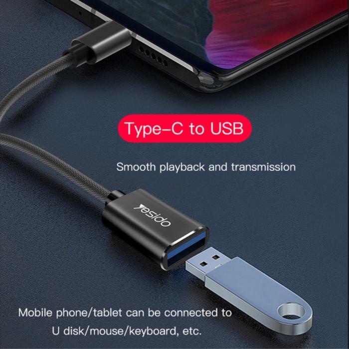 Bild 2, YESIDO YESIDO USB-C Hane - USB-A Hona Adapter Kabel Svart - Teknikhallen.se