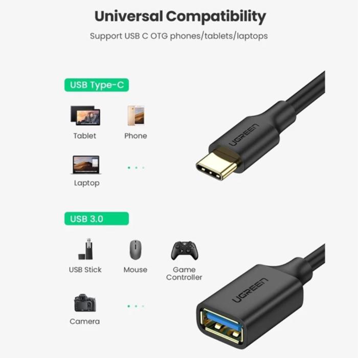 Bild 2, UGREEN UGREEN USB-C Hane - USB-A 3.0 Hona Adapter Svart - Teknikhallen.se