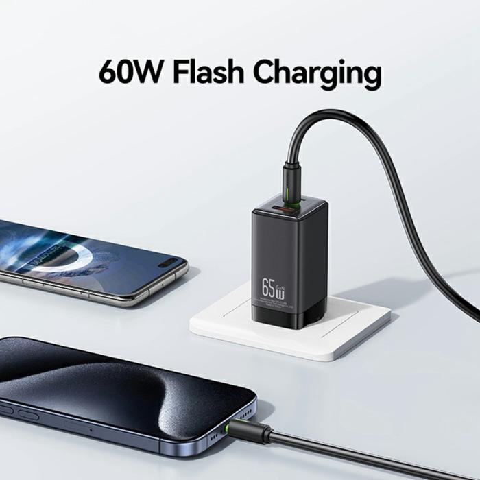 Bild 4, USAMS USAMS 1m 60W USB-C - USB-C Kabel Svart - Teknikhallen.se