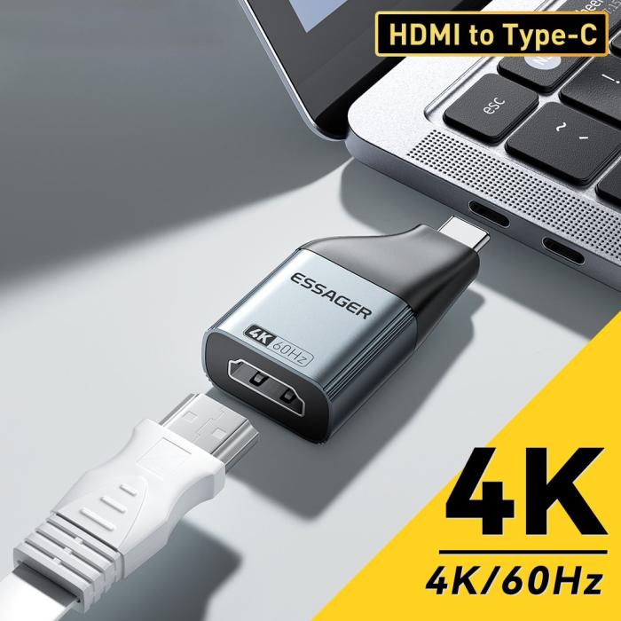 Bild 2, ESSAGER ESSAGER 4K 60Hz HDMI Hona Till USB-C Hane Adapter Grå - Teknikhallen.se