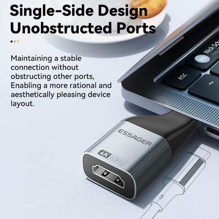 Bild 5, ESSAGER ESSAGER 4K 60Hz HDMI Hona Till USB-C Hane Adapter Grå - Teknikhallen.se