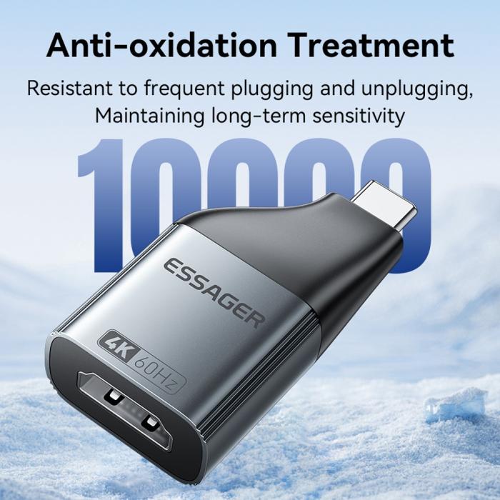 Bild 6, ESSAGER ESSAGER 4K 60Hz HDMI Hona Till USB-C Hane Adapter Grå - Teknikhallen.se