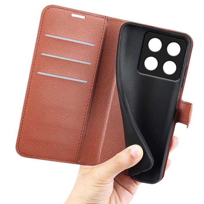 Bild 4,  Xiaomi 14T Pro Fodral Litchi Läder Brun - Teknikhallen.se