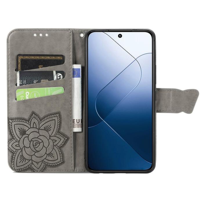 Bild 2,  Xiaomi 14T Fodral Med Fjäril Tryck Grå - Teknikhallen.se