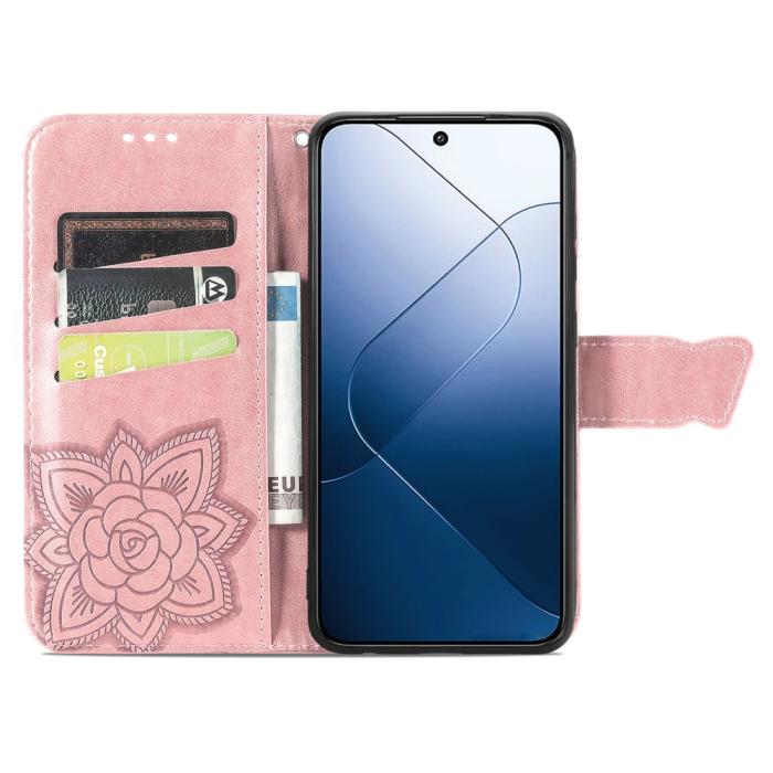 Bild 2,  Xiaomi 14T Fodral Med Fjäril Tryck Roséguld - Teknikhallen.se