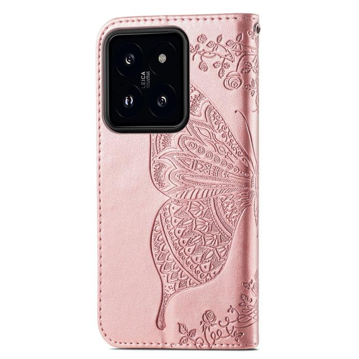 Bild 4,  Xiaomi 14T Fodral Med Fjäril Tryck Roséguld - Teknikhallen.se