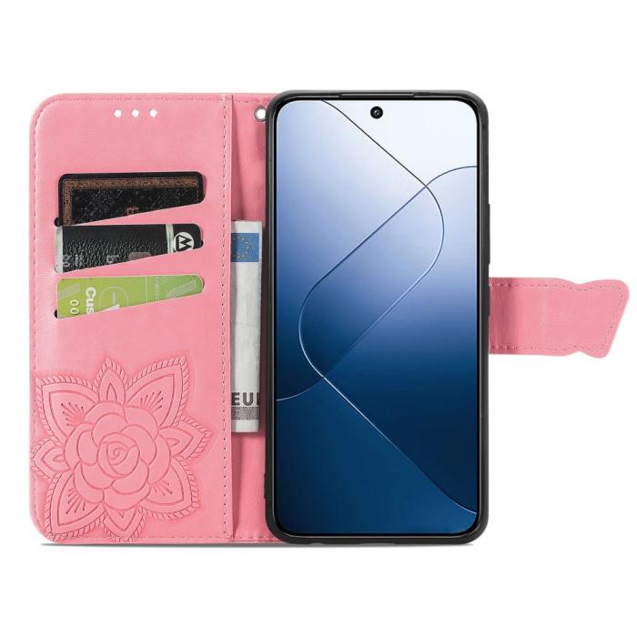 Bild 2,  Xiaomi 14T Fodral Med Fjäril Tryck Rosa - Teknikhallen.se