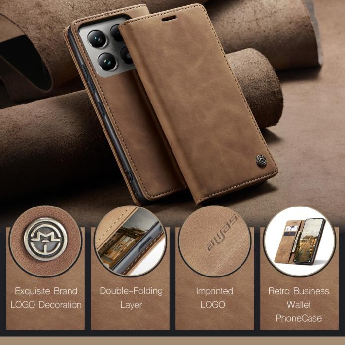 Bild 5, CASEME CASEME Xiaomi 14T Pro Fodral Flip Läder Brun - Teknikhallen.se