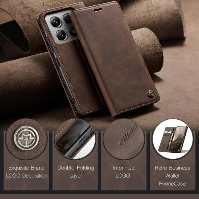 Bild 5, CASEME CASEME Xiaomi 14T Pro Fodral Flip Läder Mörk Brun - Teknikhallen.se