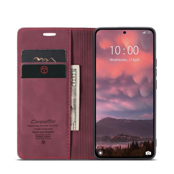 Bild 3, CASEME CASEME Xiaomi 14T Pro Fodral Flip Läder Vinröd - Teknikhallen.se