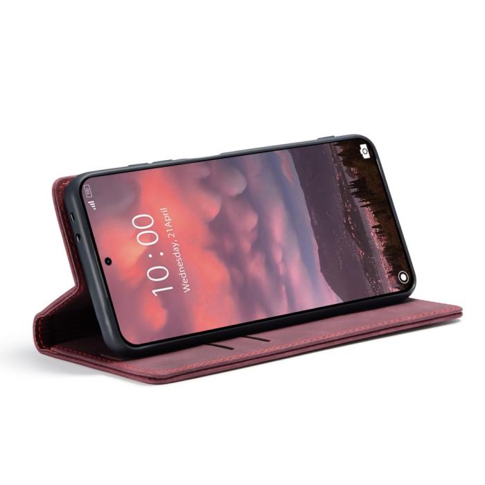 Bild 4, CASEME CASEME Xiaomi 14T Pro Fodral Flip Läder Vinröd - Teknikhallen.se