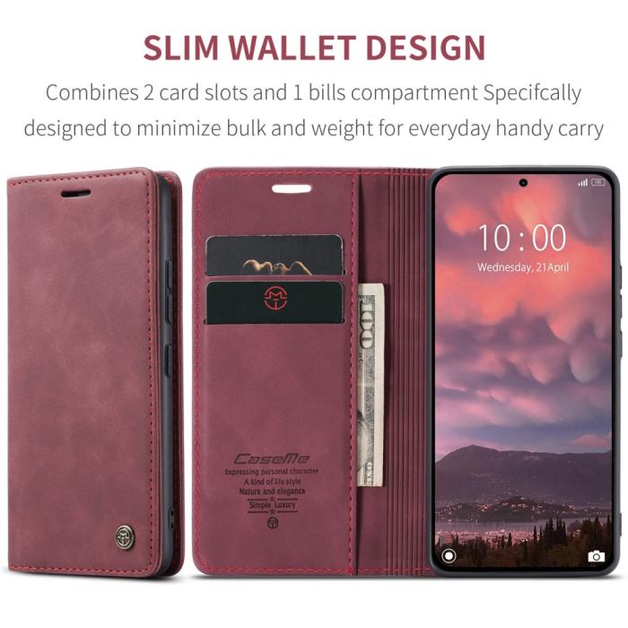 Bild 6, CASEME CASEME Xiaomi 14T Pro Fodral Flip Läder Vinröd - Teknikhallen.se