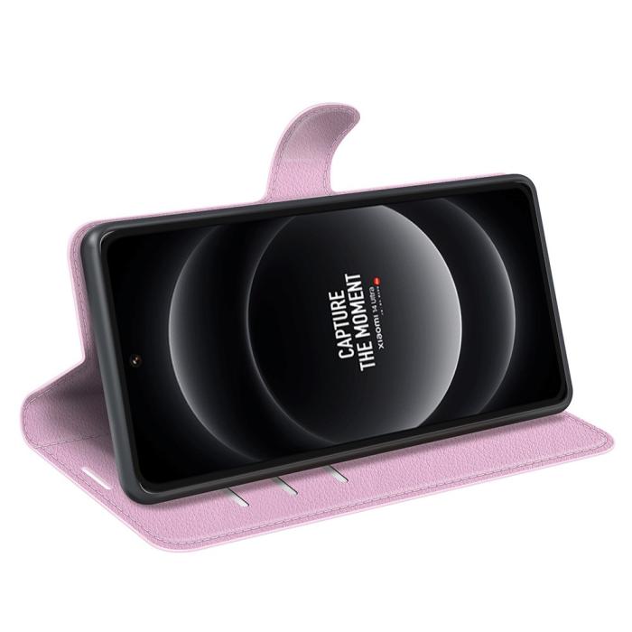 Bild 3,  Xiaomi 14 Ultra Fodral Litchi Läder Ljus Rosa - Teknikhallen.se