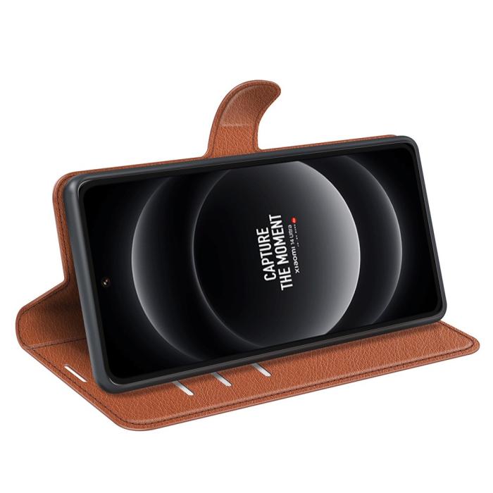 Bild 3,  Xiaomi 14 Ultra Fodral Litchi Läder Brun - Teknikhallen.se