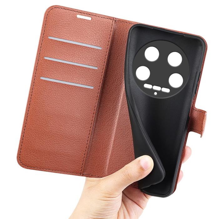 Bild 4,  Xiaomi 14 Ultra Fodral Litchi Läder Brun - Teknikhallen.se