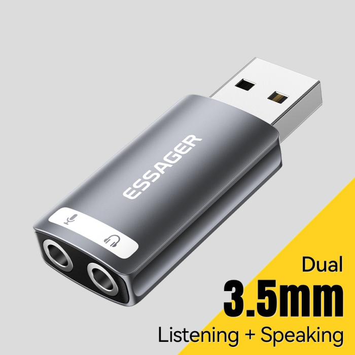 Bild 2, ESSAGER ESSAGER USB-A till 2x AUX 3.5mm Adapter - Teknikhallen.se