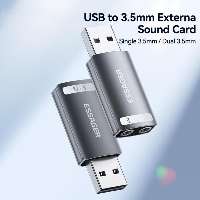Bild 3, ESSAGER ESSAGER USB-A till 2x AUX 3.5mm Adapter - Teknikhallen.se