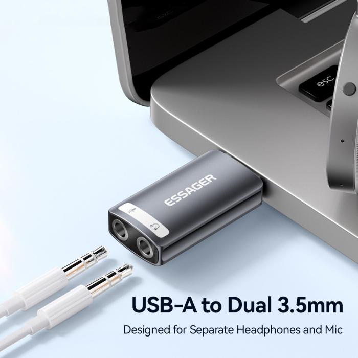 Bild 4, ESSAGER ESSAGER USB-A till 2x AUX 3.5mm Adapter - Teknikhallen.se