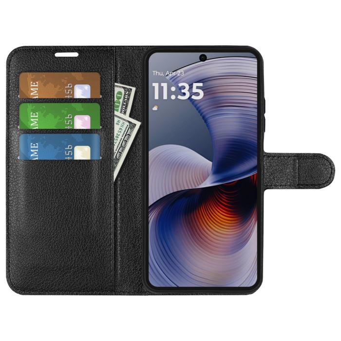 Bild 2,  Motorola Moto G55 5G Fodral Litchi Läder Svart - Teknikhallen.se