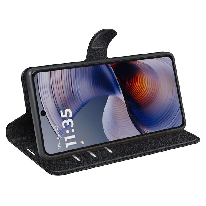 Bild 3,  Motorola Moto G55 5G Fodral Litchi Läder Svart - Teknikhallen.se