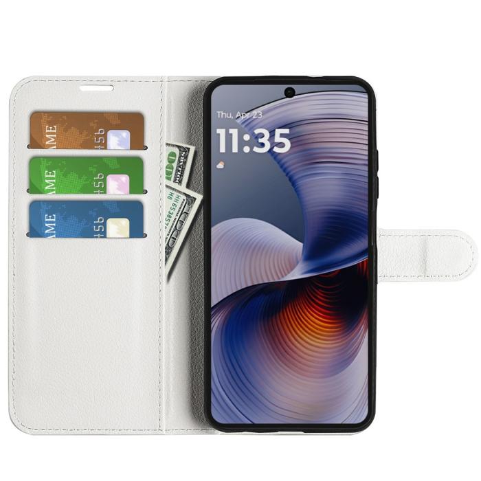 Bild 2,  Motorola Moto G55 5G Fodral Litchi Läder Vit - Teknikhallen.se