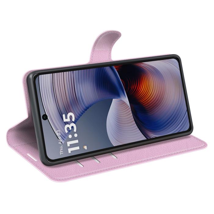 Bild 3,  Motorola Moto G55 5G Fodral Litchi Läder Ljus Rosa - Teknikhallen.se